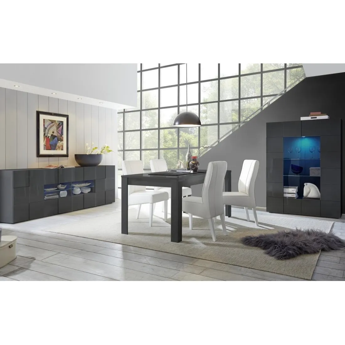 Buffet 2 portes et 4 tiroirs DAMA laqué anthracite brillant