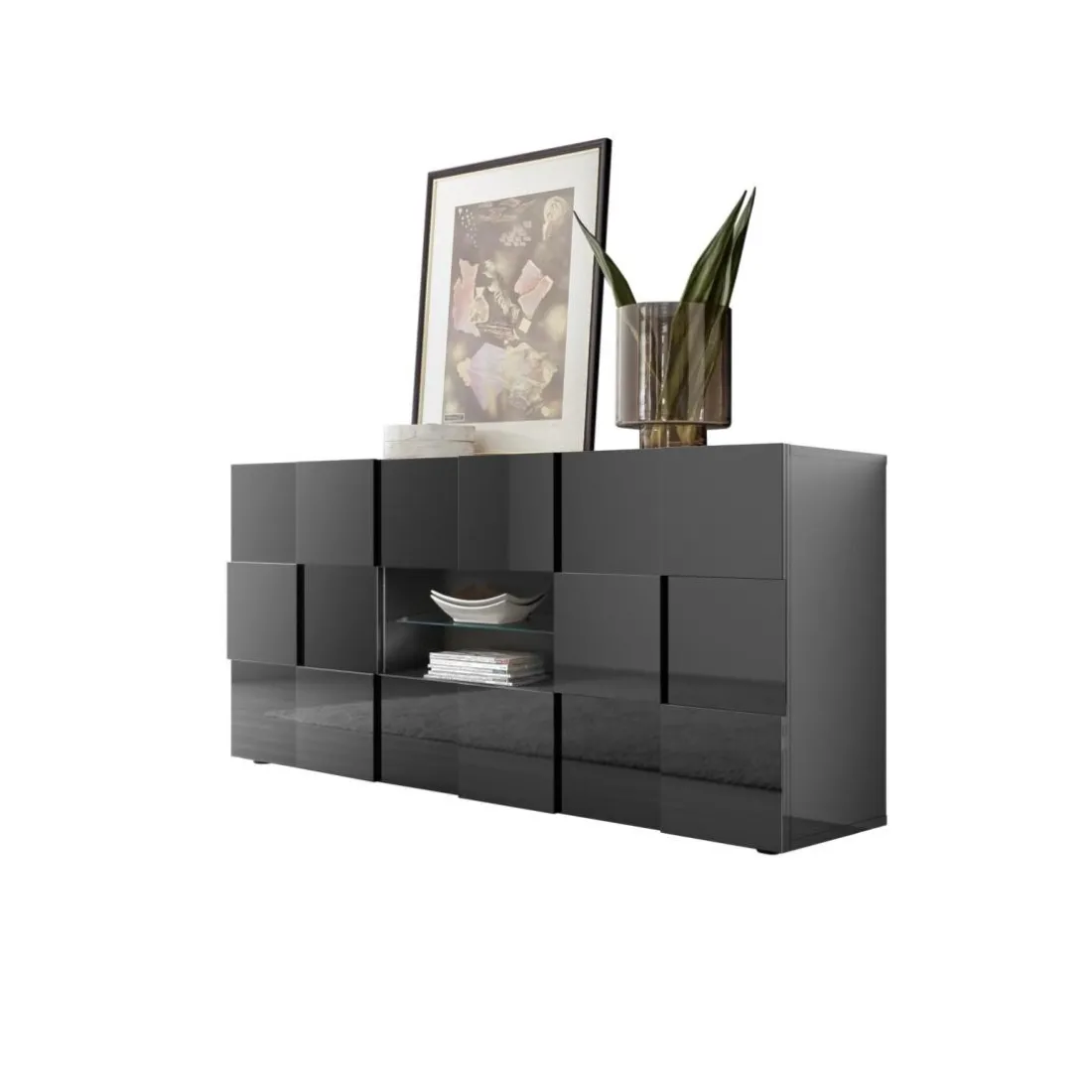 Buffet 2 portes et 2 tiroirs DAMA laqué anthracite brillant