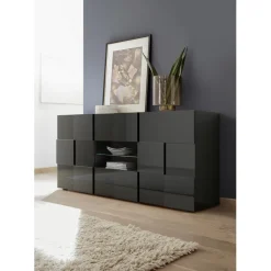 Buffet 2 portes et 2 tiroirs DAMA laqué anthracite brillant