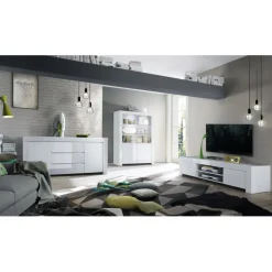 Buffet 2 portes et 3 tiroirs AMALFI laqué blanc brillant