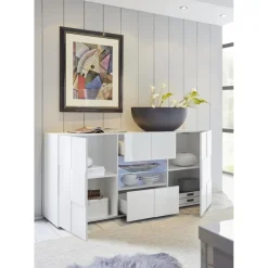 Buffet 2 portes et 2 tiroirs DAMA laqué blanc brillant