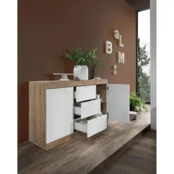 Buffet 2 portes et 3 tiroirs chene cadiz blanc