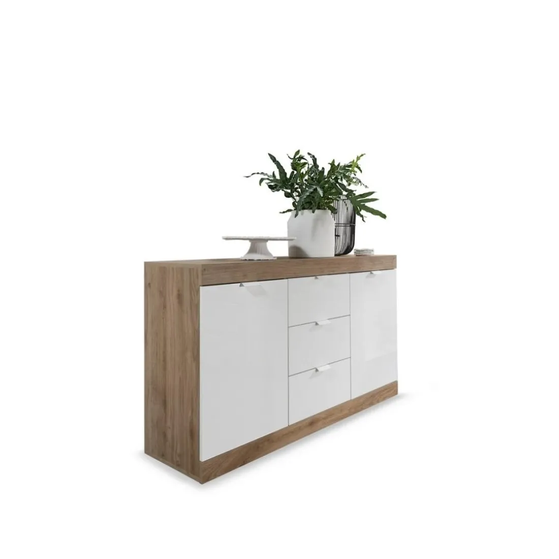 Buffet 2 portes et 3 tiroirs chene cadiz blanc