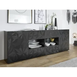Buffet 2 portes et 4 tiroirs PRISMA laqué anthracite brillant