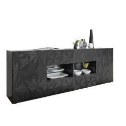 Buffet 2 portes et 4 tiroirs PRISMA laqué anthracite brillant
