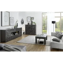 Buffet 2 portes et 4 tiroirs PRISMA laqué anthracite brillant