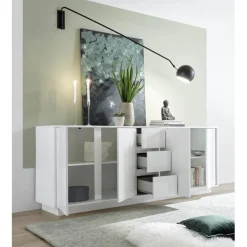 Buffet 4 portes et 3 tiroirs ICE laqué blanc brillant