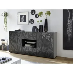 Buffet 2 portes et 2 tiroirs PRISMA laqué anthracite brillant