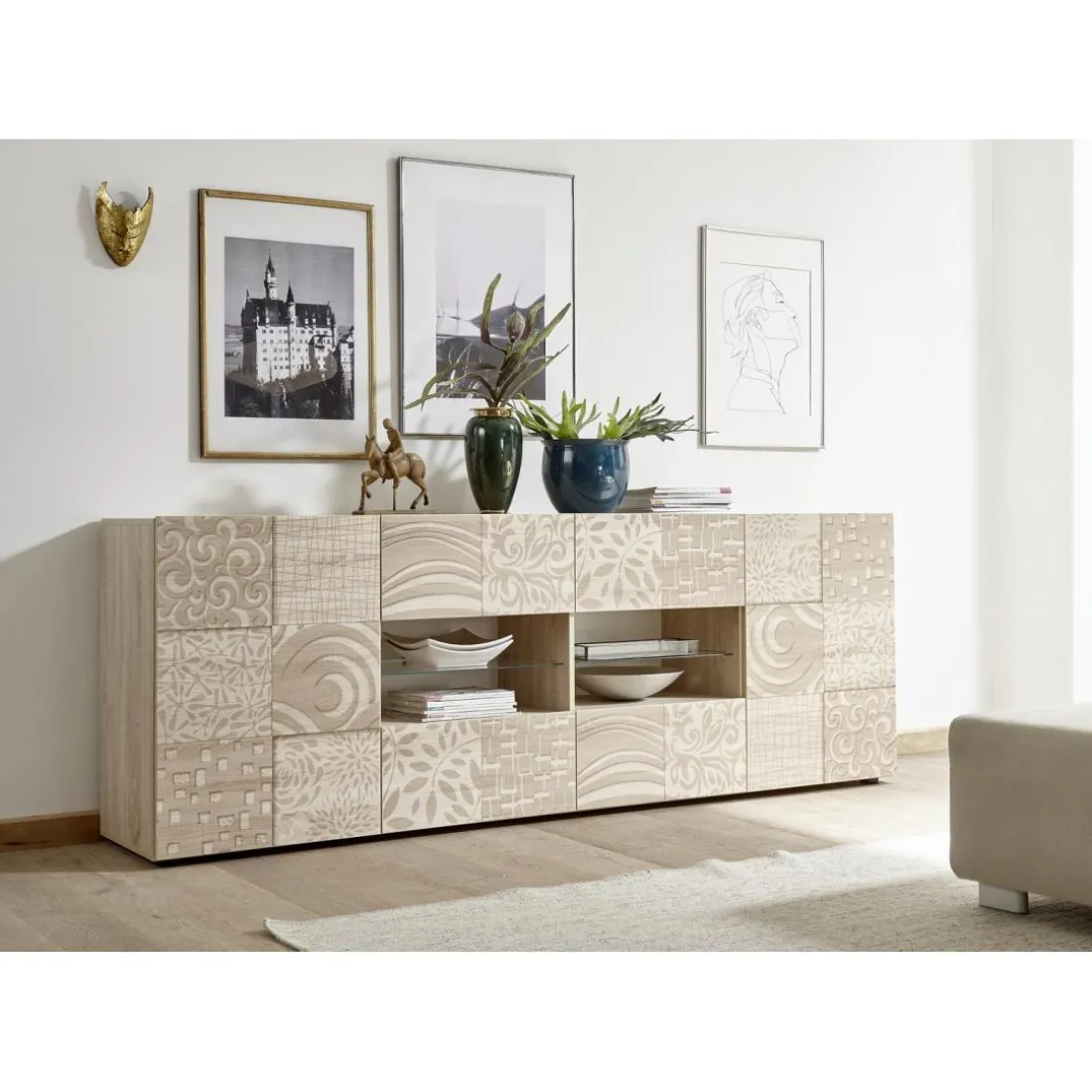 Buffet 2 portes et 4 tiroirs MIRO décor chêne