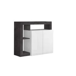 Buffet 2 portes HAMBURG laqué blanc et oxyde