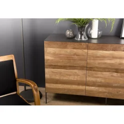 Buffet 3 Portes MADISON Bois Teck Recyclé Métal Et Pieds Métal