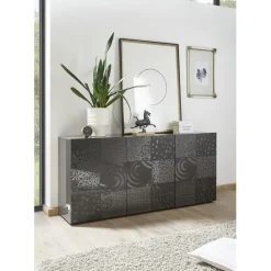 Buffet 3 portes MIRO laqué gris brillant