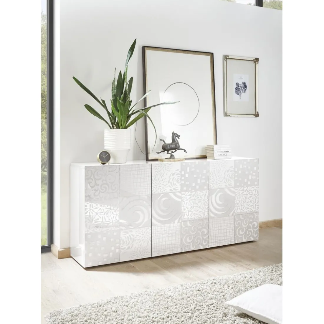 Buffet 3 portes MIRO laqué blanc brillant