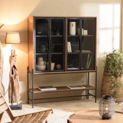 Buffet 4 portes vitrées 6 étagères 1 niche