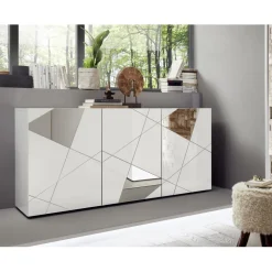 Buffet 3 portes VITTORIA blanc laqué avec sérigraphie