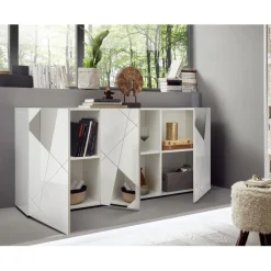 Buffet 3 portes VITTORIA blanc laqué avec sérigraphie