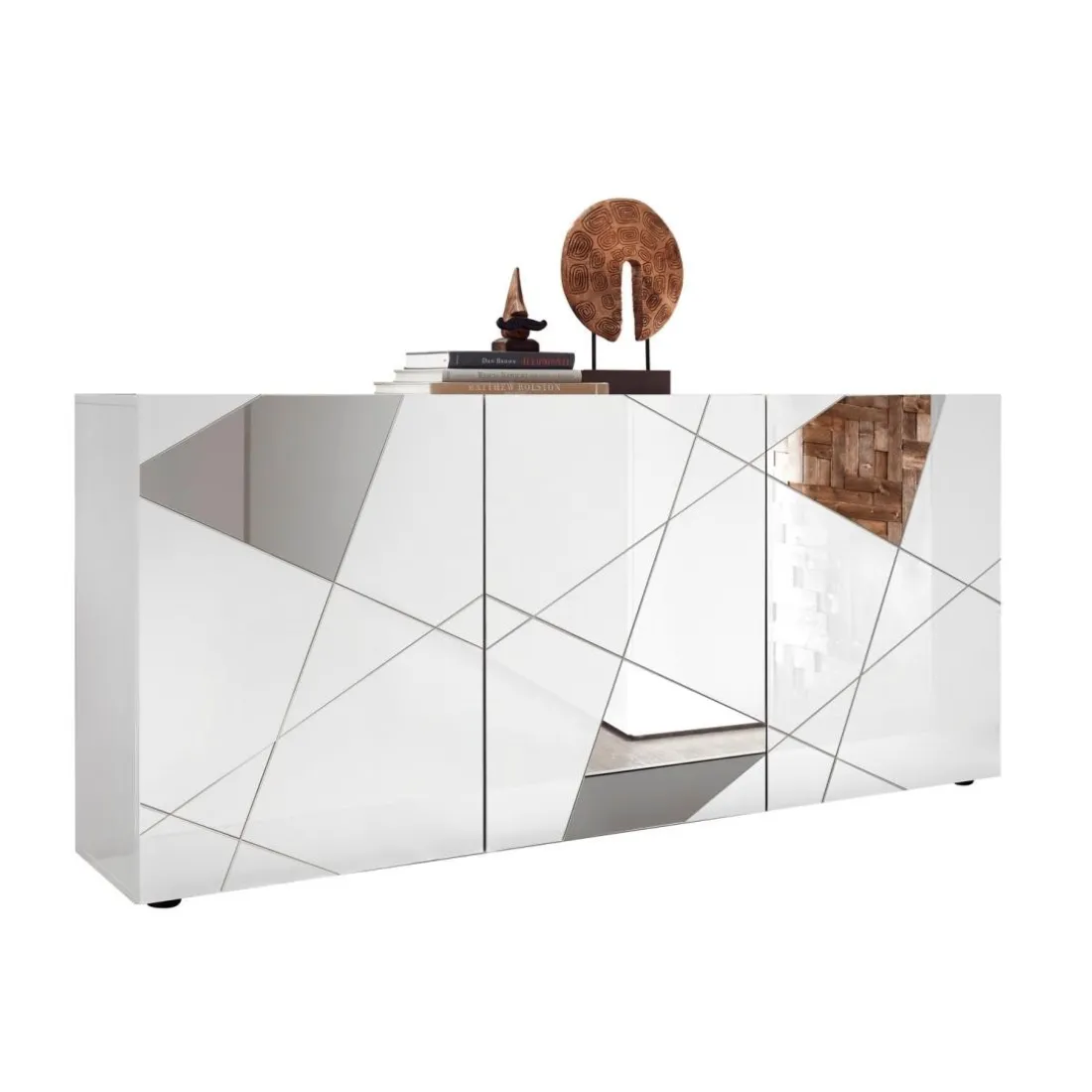 Buffet 3 portes VITTORIA blanc laqué avec sérigraphie