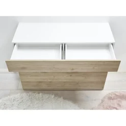 Buffet 1 tiroir et 1 abattant SORANO blanc et facades décor chene