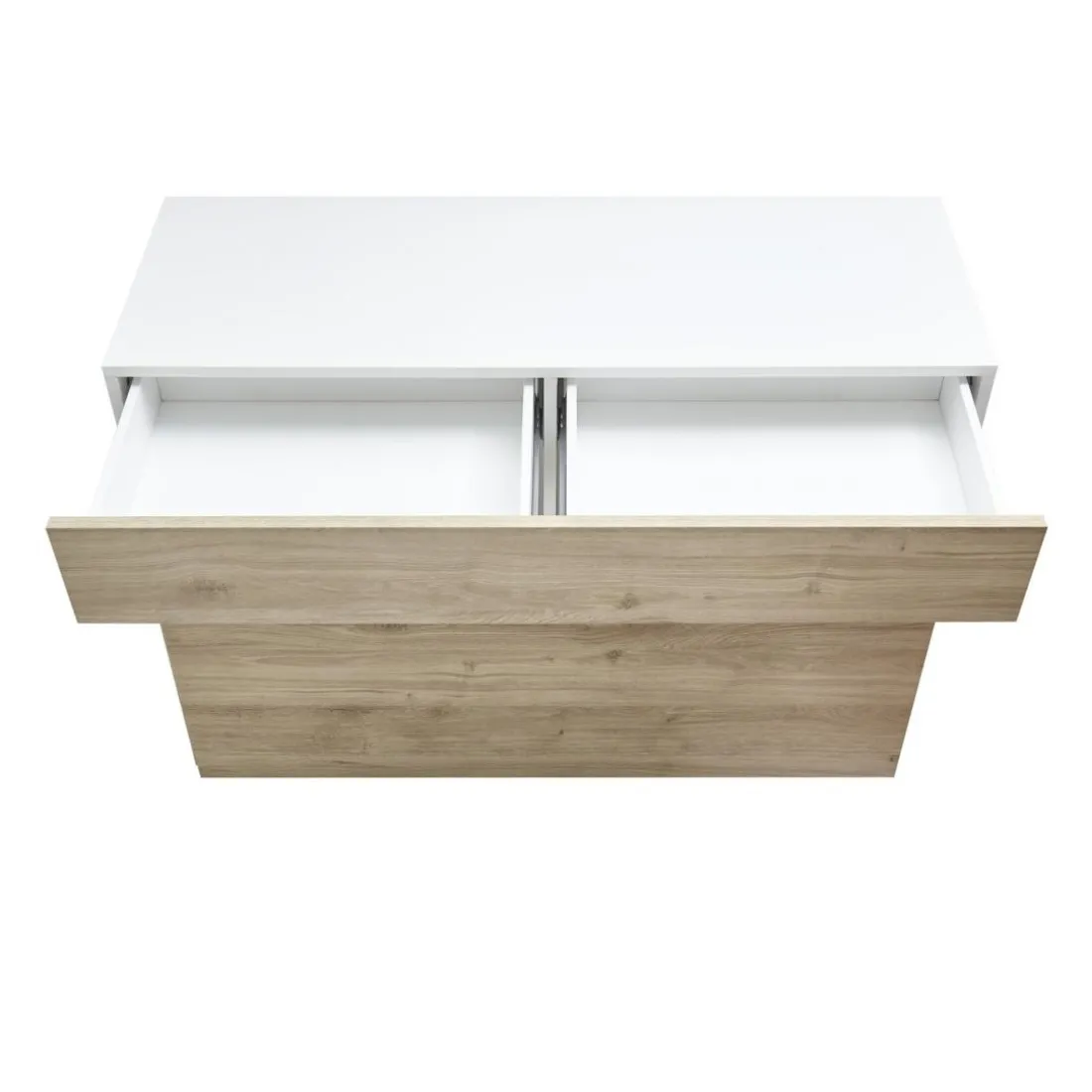 Buffet 1 tiroir et 1 abattant SORANO blanc et facades décor chene