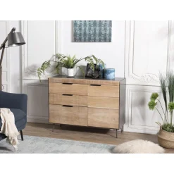 Buffet 3 tiroirs 1 porte teck et pieds métal CARLA