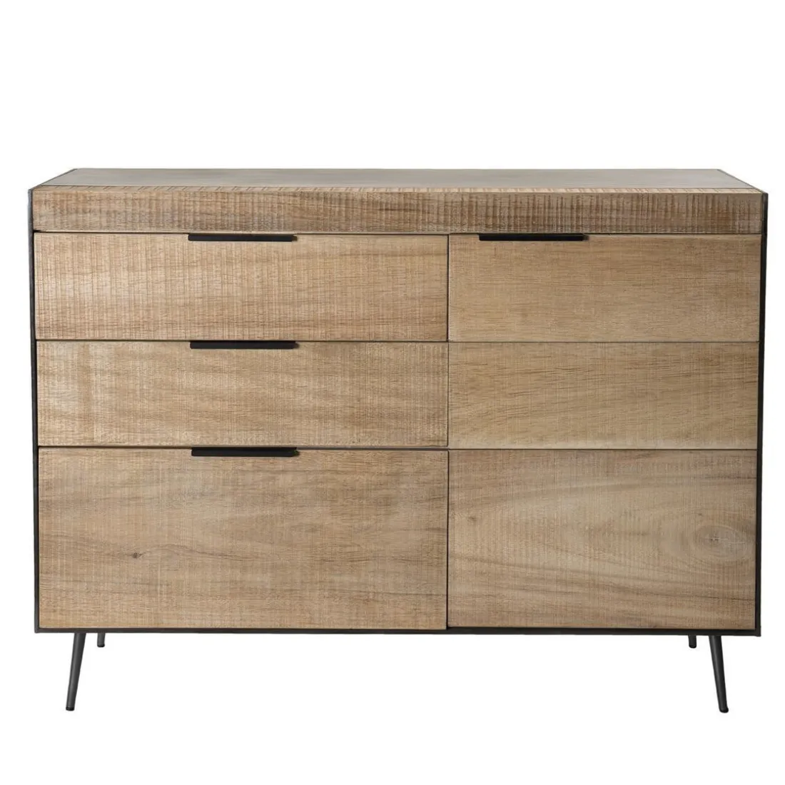 Buffet 3 tiroirs 1 porte teck et pieds métal CARLA