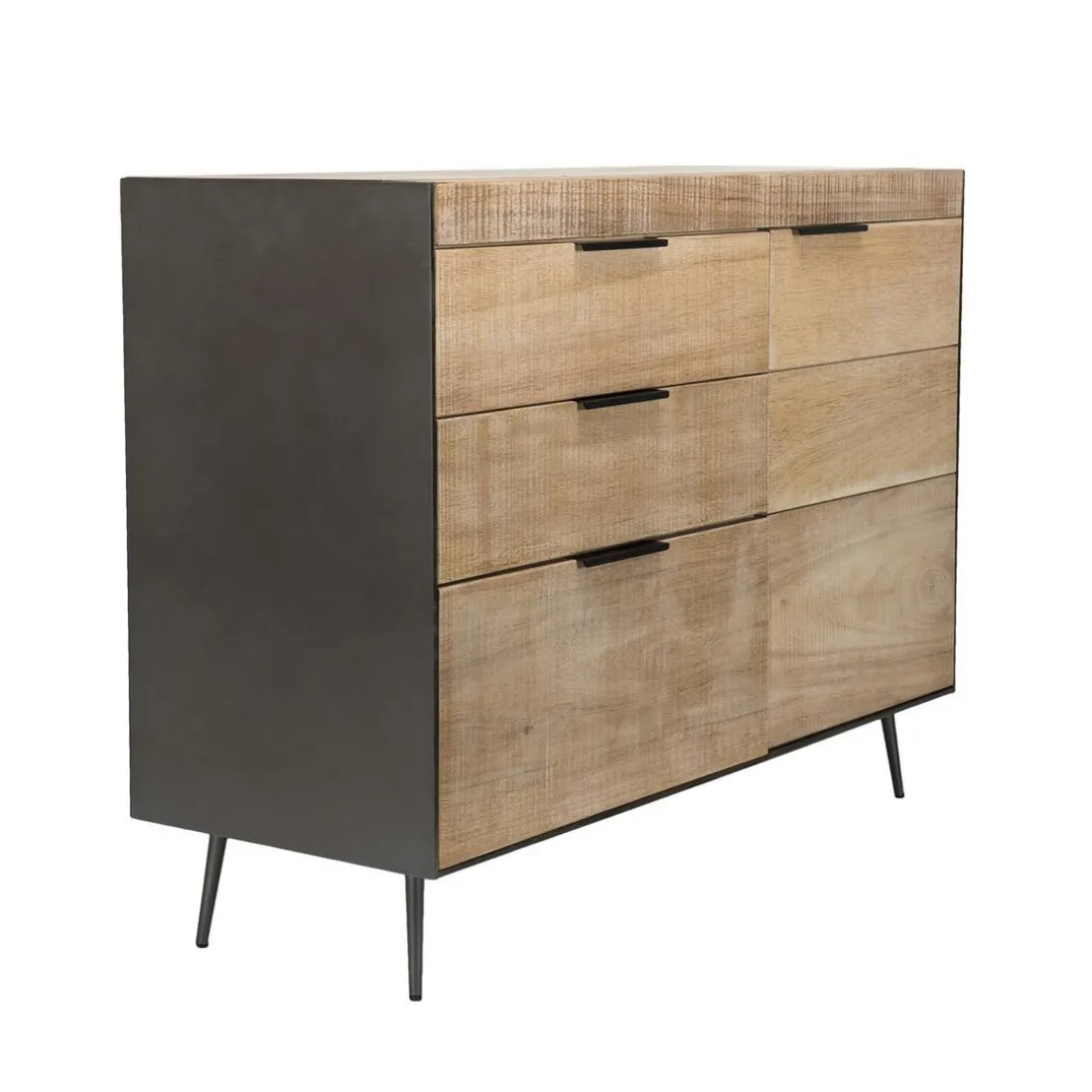 Buffet 3 tiroirs 1 porte teck et pieds métal CARLA