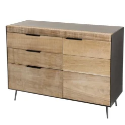 Buffet 3 tiroirs 1 porte teck et pieds métal CARLA