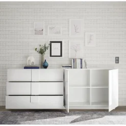 Buffet 3 tiroirs 2 portes blanc laqué brilliant