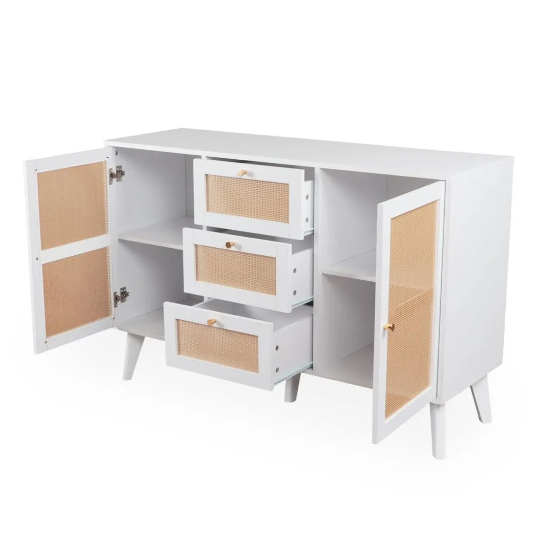 Buffet 3 tiroirs et 2 portes avec cannage Dalgora Blanc
