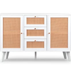 Buffet 3 tiroirs et 2 portes avec cannage Dalgora Blanc