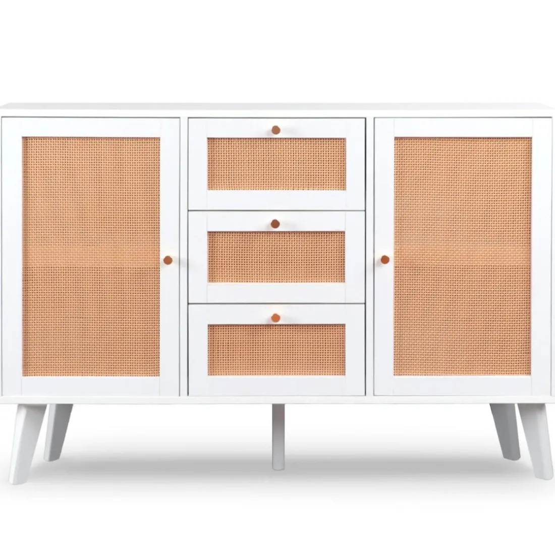 Buffet 3 tiroirs et 2 portes avec cannage Dalgora Blanc