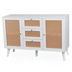 Buffet 3 tiroirs et 2 portes avec cannage Dalgora Blanc
