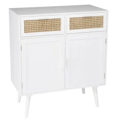 Buffet blanc 2 portes 2 tiroirs cannage naturel