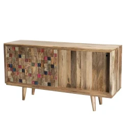 Buffet bois Manguier 160x45cm 2 portes coulissantes 1 étagère Jodhpur