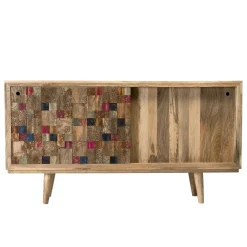 Buffet bois Manguier 160x45cm 2 portes coulissantes 1 étagère Jodhpur