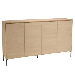 Buffet couleur naturelle 4 portes 6 étagères pieds métal noir MAXENDRE