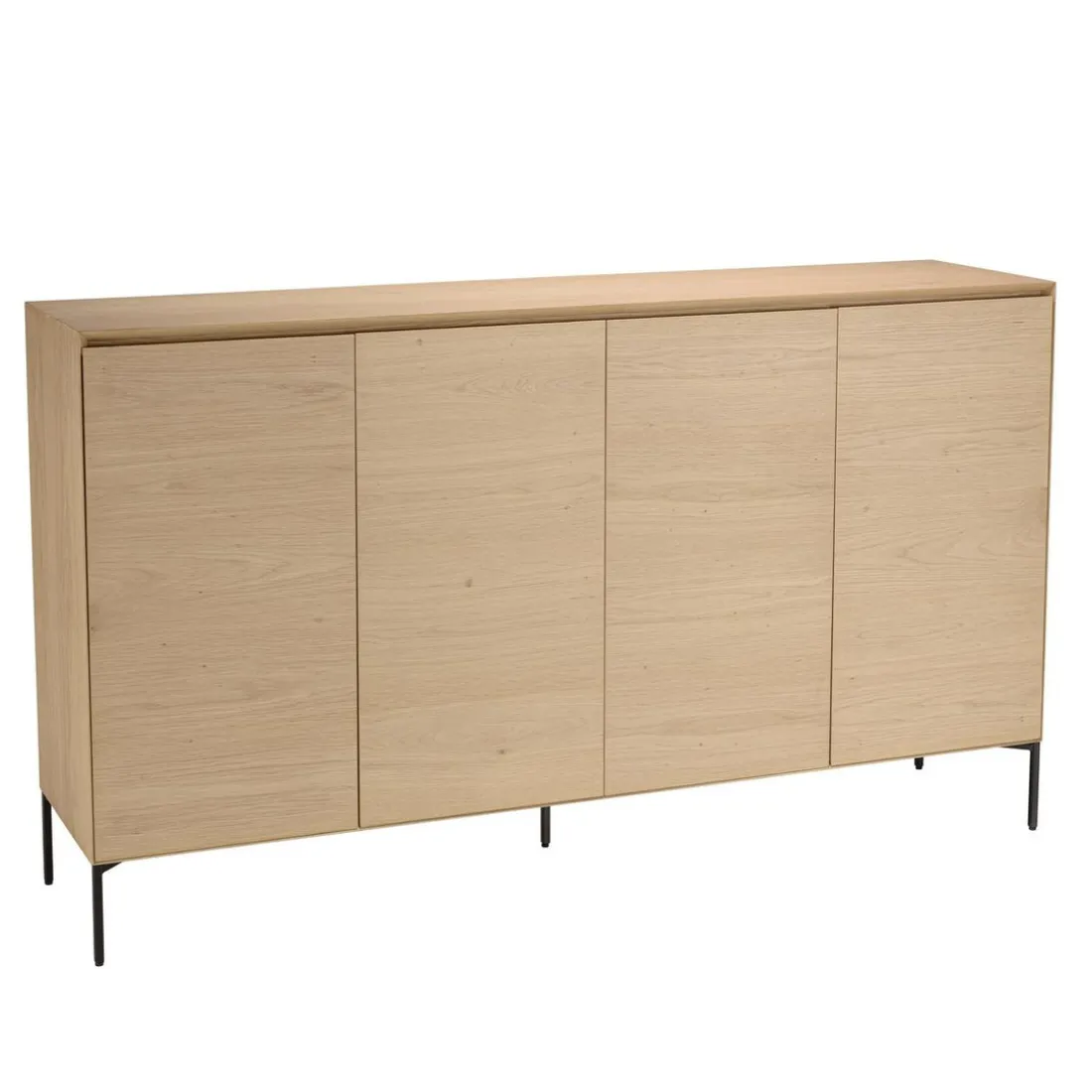 Buffet couleur naturelle 4 portes 6 étagères pieds métal noir MAXENDRE