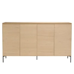 Buffet couleur naturelle 4 portes 6 étagères pieds métal noir MAXENDRE