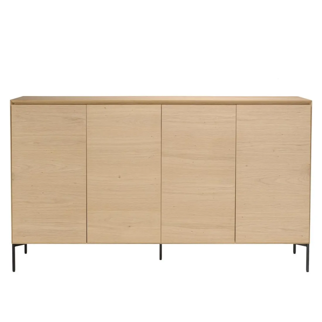 Buffet couleur naturelle 4 portes 6 étagères pieds métal noir MAXENDRE