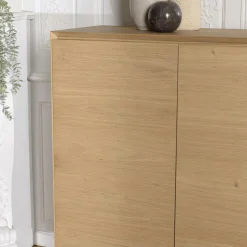 Buffet couleur naturelle 4 portes 6 étagères pieds métal noir MAXENDRE