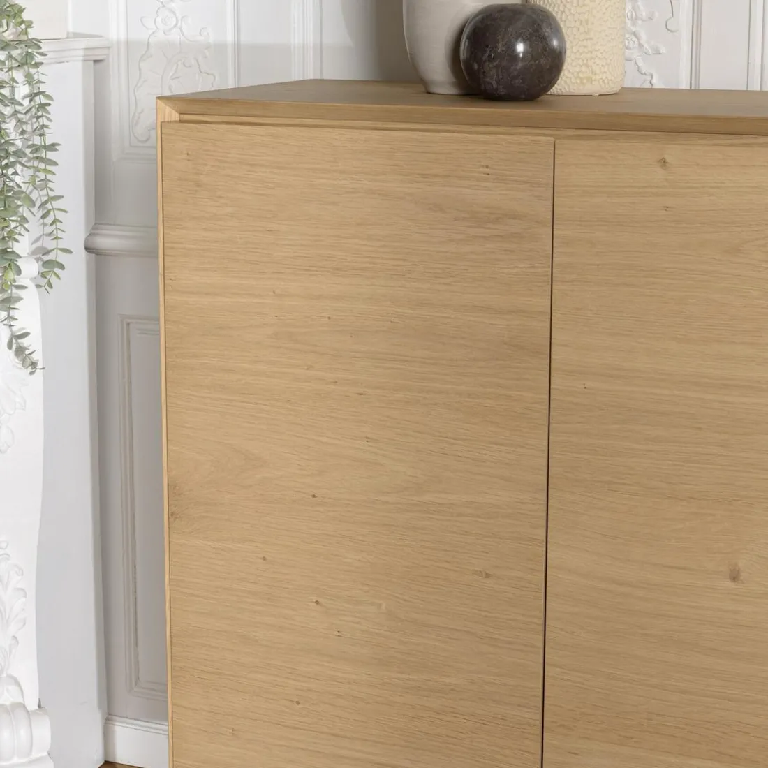 Buffet couleur naturelle 4 portes 6 étagères pieds métal noir MAXENDRE