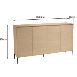 Buffet couleur naturelle 4 portes 6 étagères pieds métal noir MAXENDRE