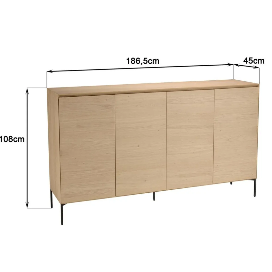 Buffet couleur naturelle 4 portes 6 étagères pieds métal noir MAXENDRE