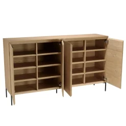 Buffet couleur naturelle 4 portes 6 étagères pieds métal noir MAXENDRE