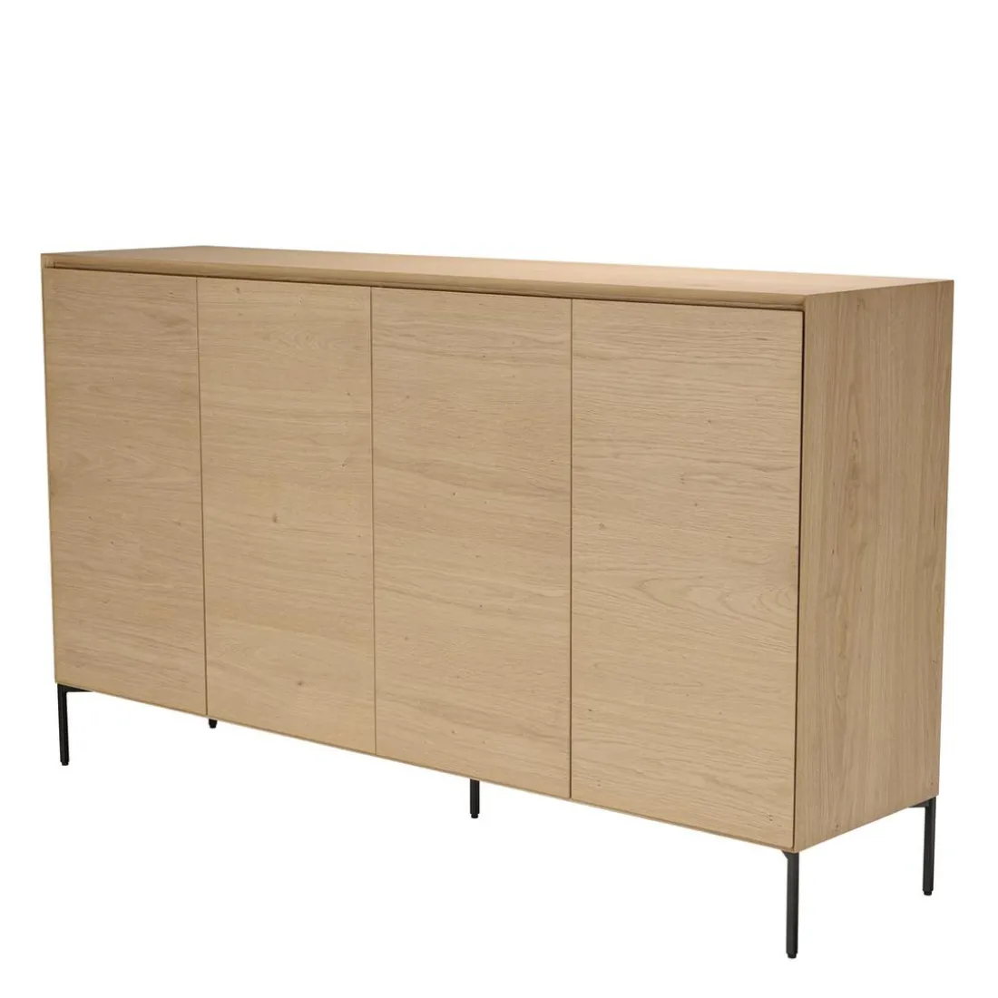 Buffet couleur naturelle 4 portes 6 étagères pieds métal noir MAXENDRE