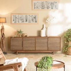 Buffet en bois de teck recyclé naturel 4 portes