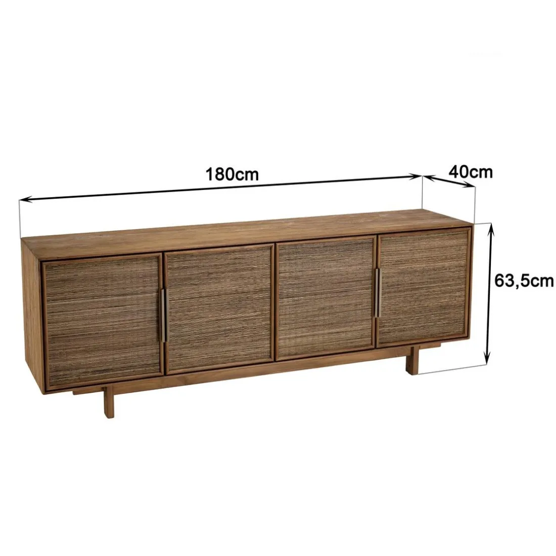 Buffet en bois de teck recyclé naturel 4 portes