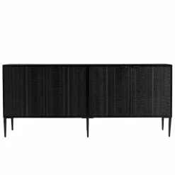 Buffet en bois massif de manguier avec 4 portes sculptées et pieds en métal GLORIA noir