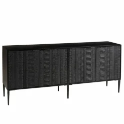 Buffet en bois massif de manguier avec 4 portes sculptées et pieds en métal GLORIA noir