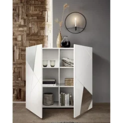 Buffet haut 2 portes VITTORIA blanc laqué avec sérigraphie